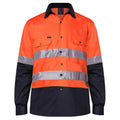 Ritemate Unisex Vented Open Front Lightweight L/S Work Shirt with Reflective Tape (RM107V2R) Orange/Navy