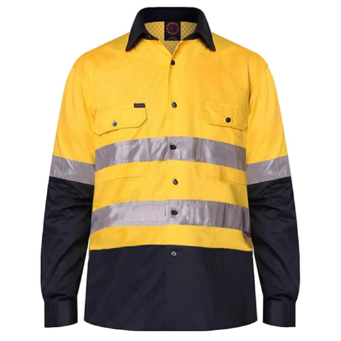 Ritemate Unisex Vented Open Front Lightweight L/S Work Shirt with Reflective Tape (RM107V2R) Yellow/Navy