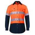 Ritemate Womens Two Tone Vented Closed Front L/S Work Shirt with Reflective Tape (RM208V2R) Orange/Navy