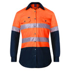 Ritemate Womens Two Tone Vented Closed Front L/S Work Shirt with Reflective Tape (RM208V2R) Orange/Navy