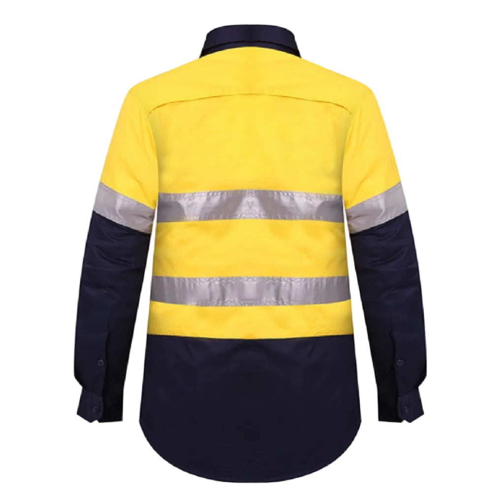 Ritemate Womens Two Tone Vented Closed Front L/S Work Shirt with Reflective Tape (RM208V2R) Yellow/Navy