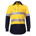 Ritemate Womens Two Tone Vented Closed Front L/S Work Shirt with Reflective Tape (RM208V2R) Yellow/Navy