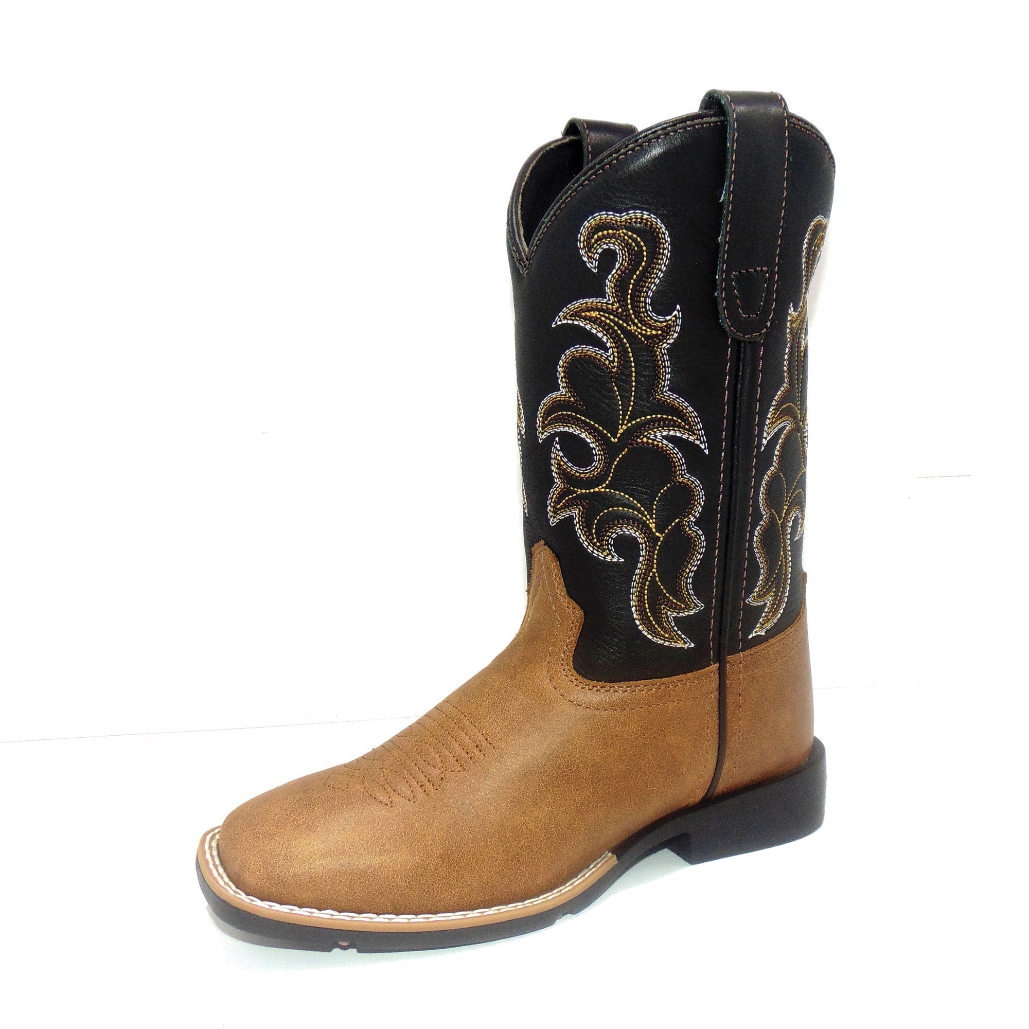Roper Big Kids Gabriel Western Boots (19904779) Tan/Black Leather
