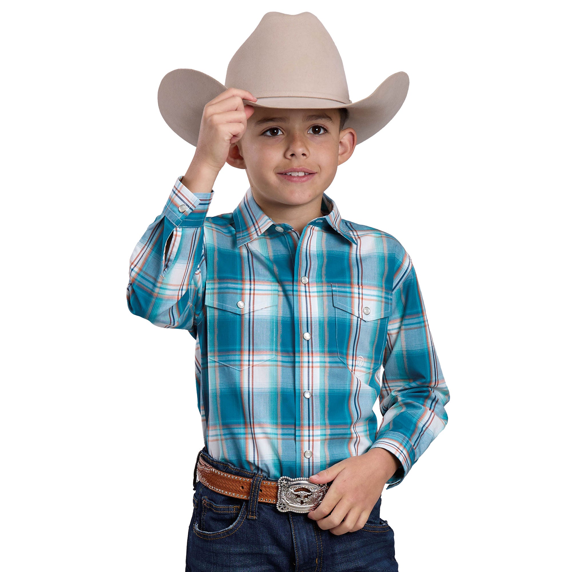 Roper Boys Amarillo Collection L/S Shirt (30278021) Plaid Blue