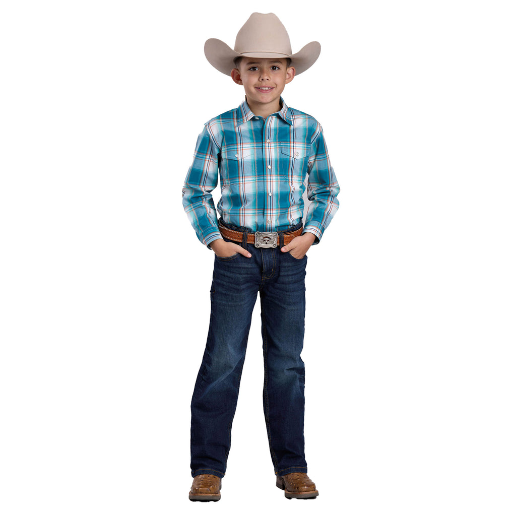 Roper Boys Amarillo Collection L/S Shirt (30278021) Plaid Blue
