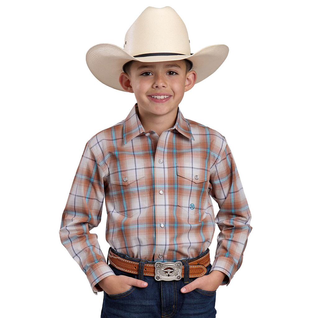 Roper Boys Amarillo Collection L/S Shirt (30278320) Plaid Rust