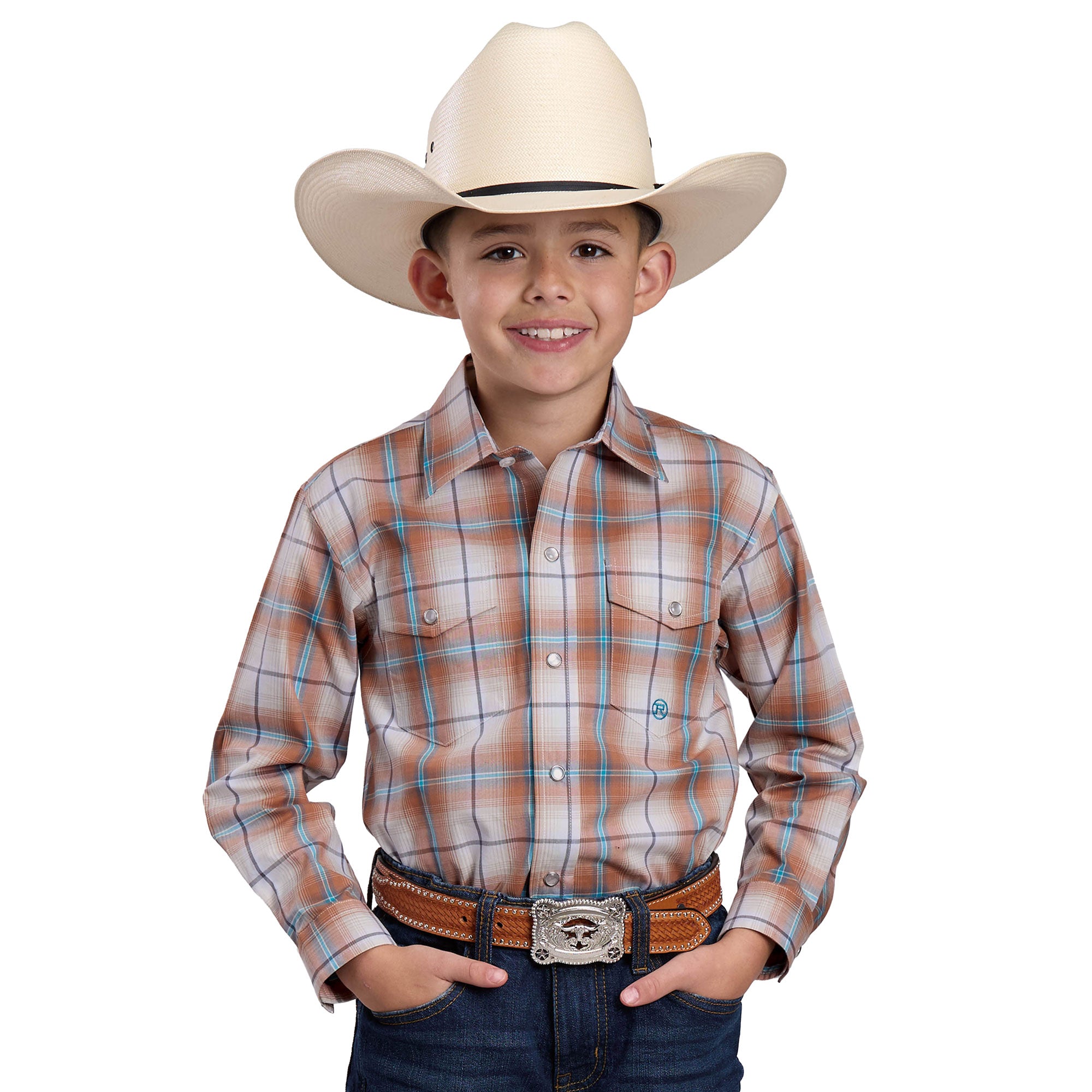 Roper Boys Amarillo Collection L/S Shirt (30278320) Plaid Rust