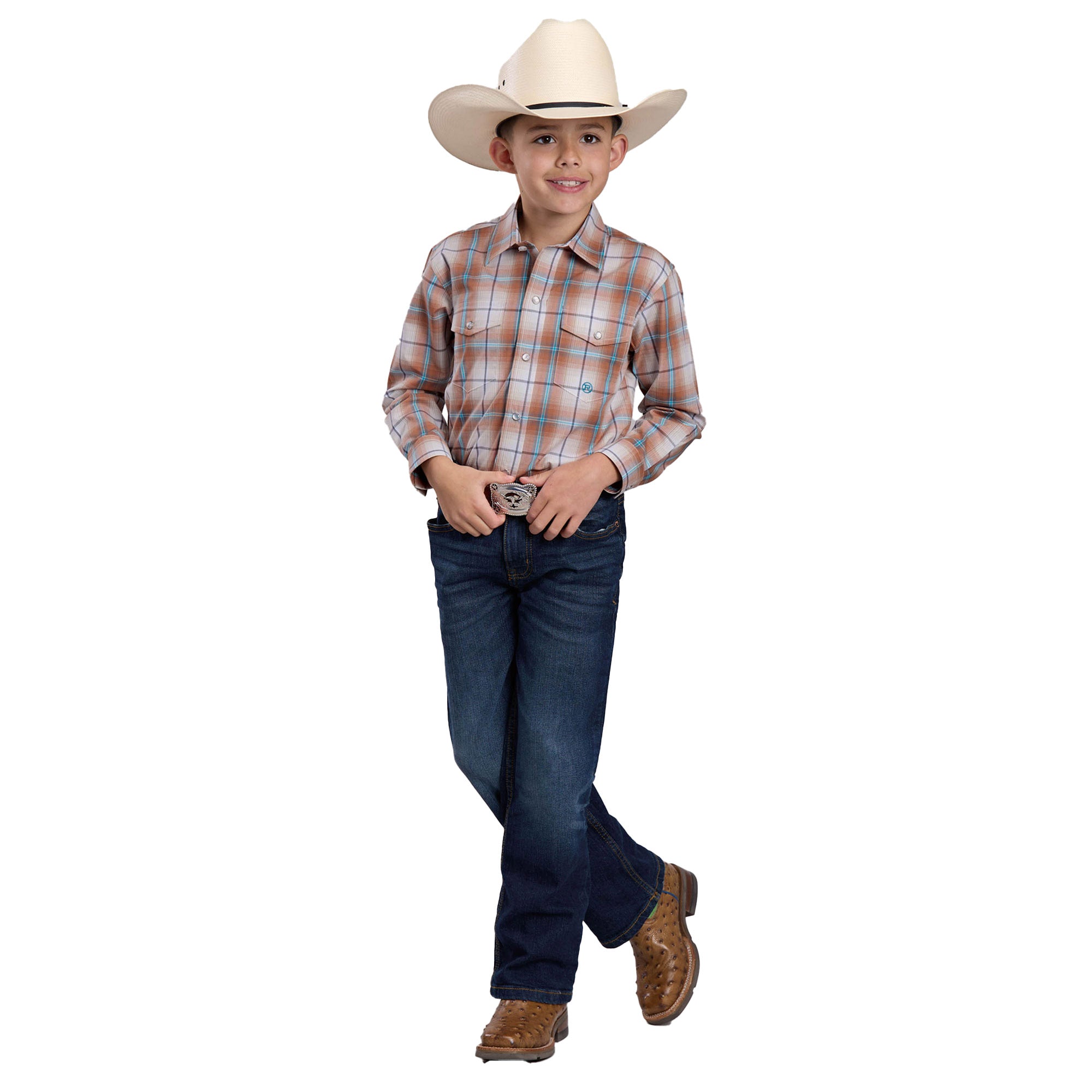 Roper Boys Amarillo Collection L/S Shirt (30278320) Plaid Rust