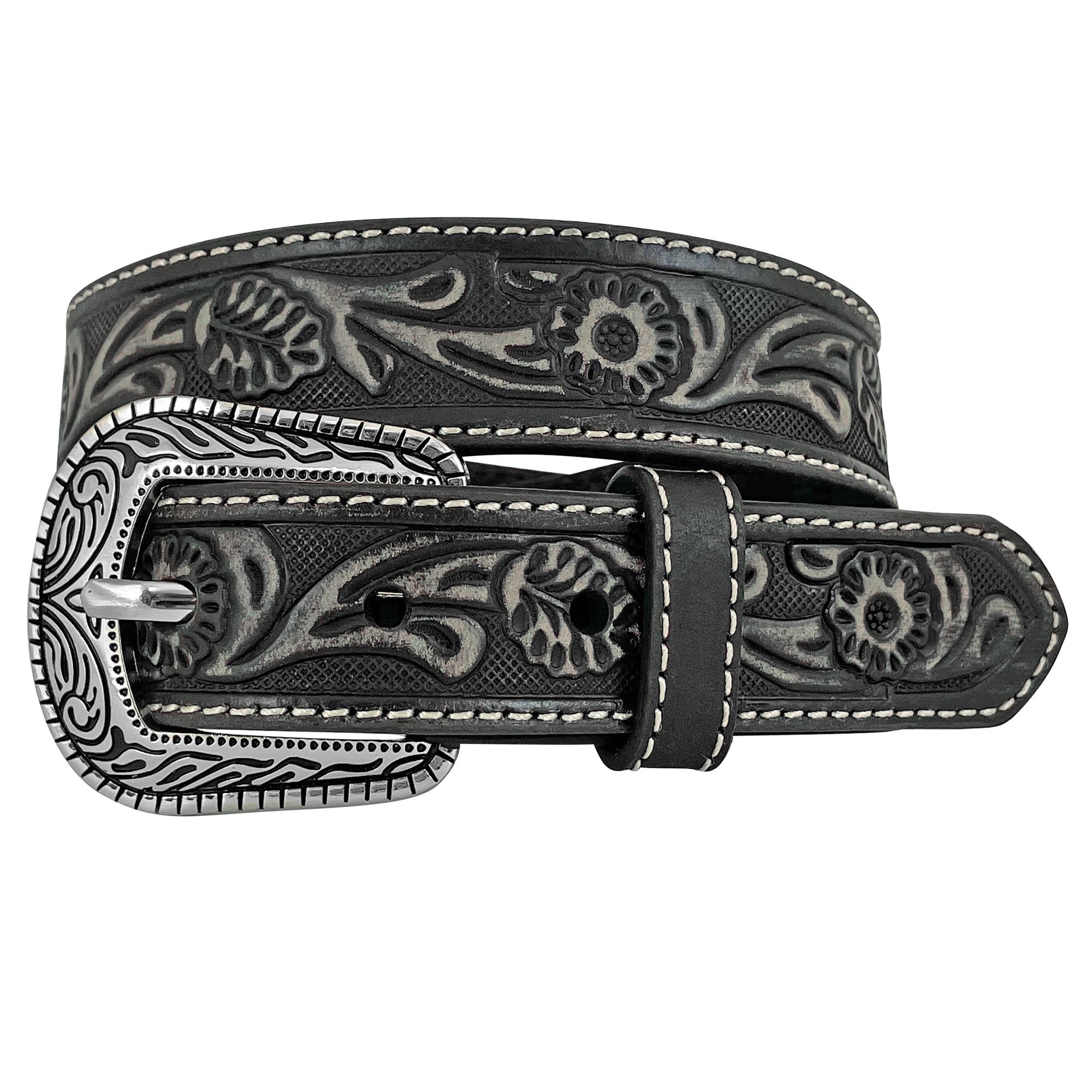 Roper Girls Genuine Buffalo Leather Floral Embossed Belt (9704300K) Black