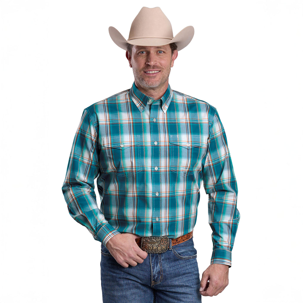 Roper Mens Amarillo Collection L/S Shirt (01378021) Plaid Blue