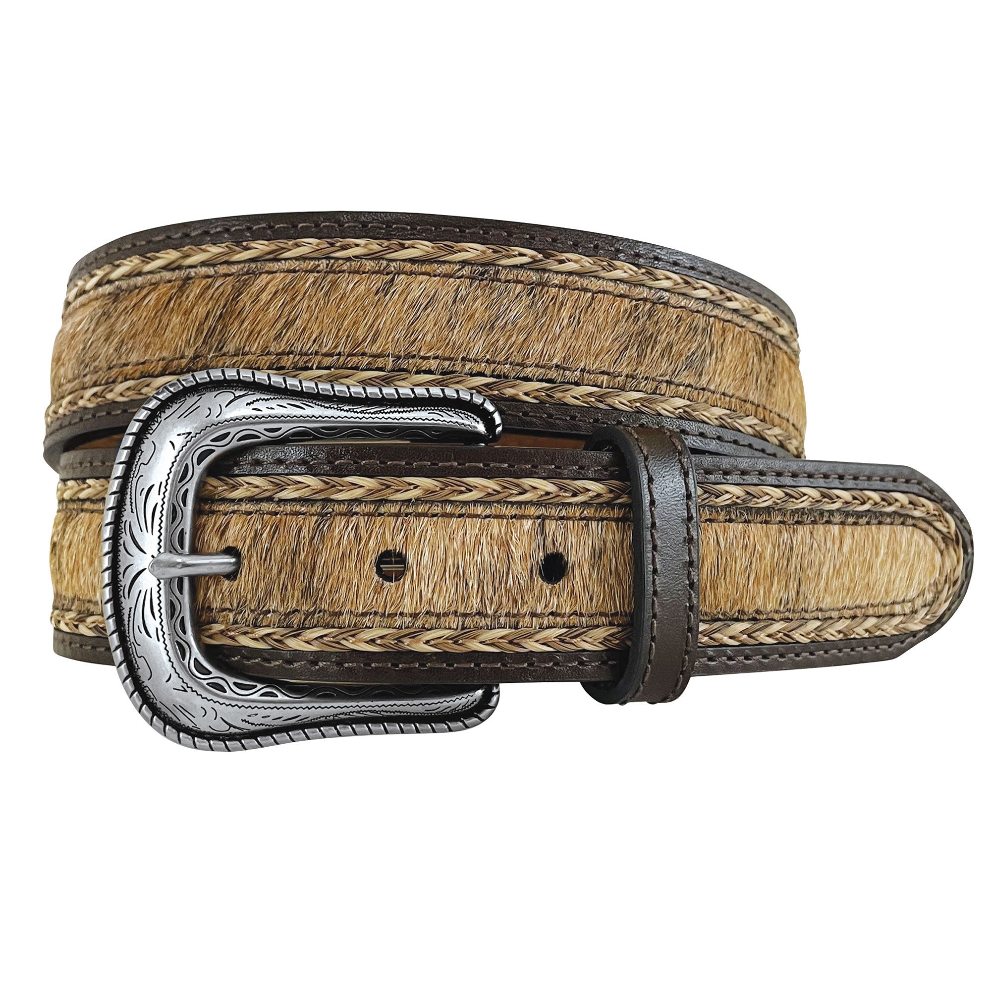 Roper Mens Genuine Leather Hair On Hide Belt (8693500) Brown
