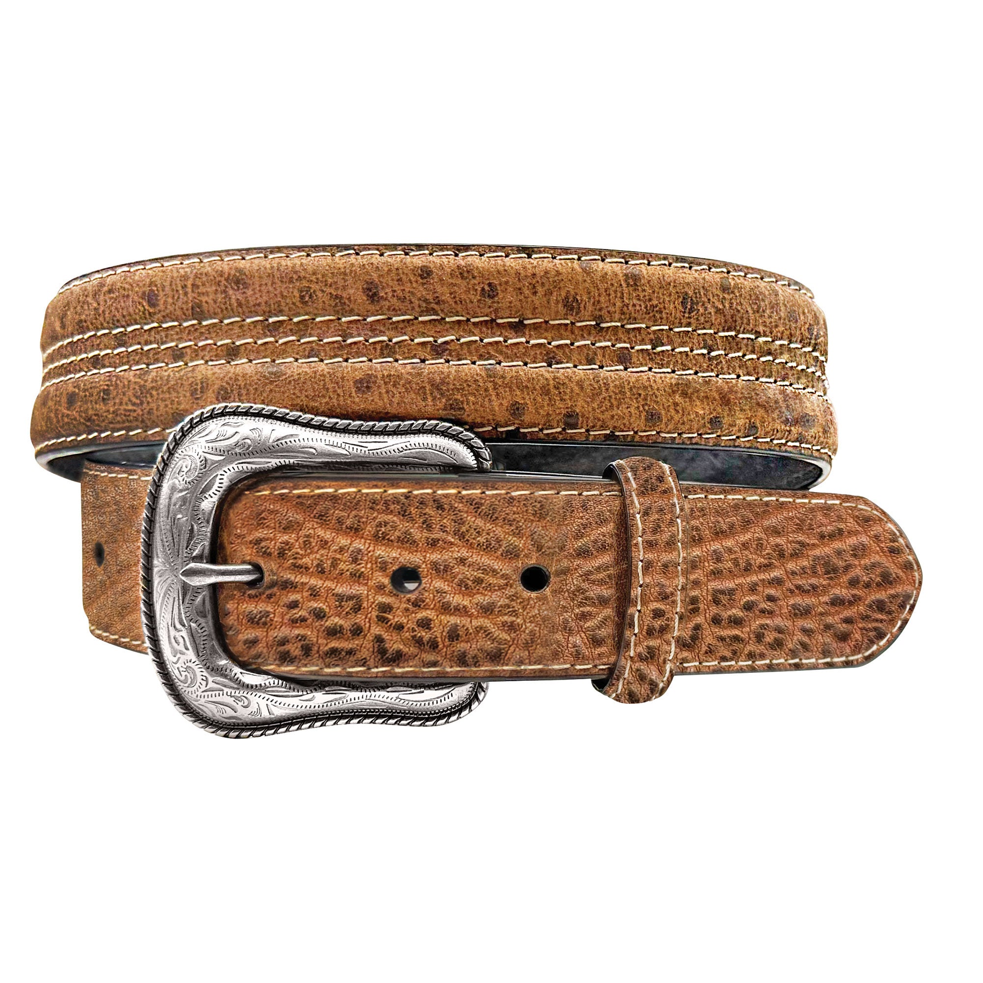 Roper Mens Genuine Leather Ostrich Print Strip Belt (8691500B) Brown