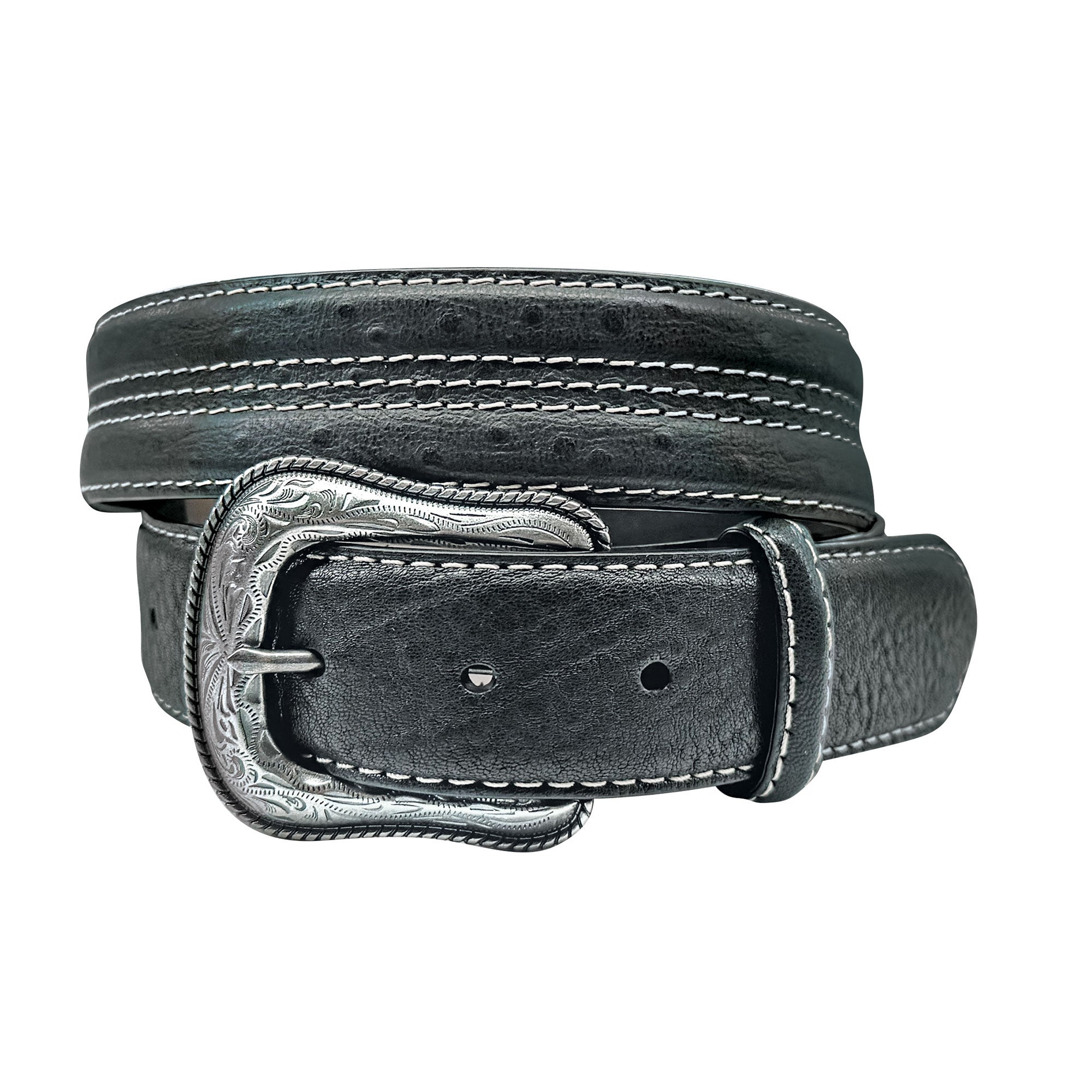 Roper Mens Genuine Leather Ostrich Print Strip Belt (8691500K) Black
