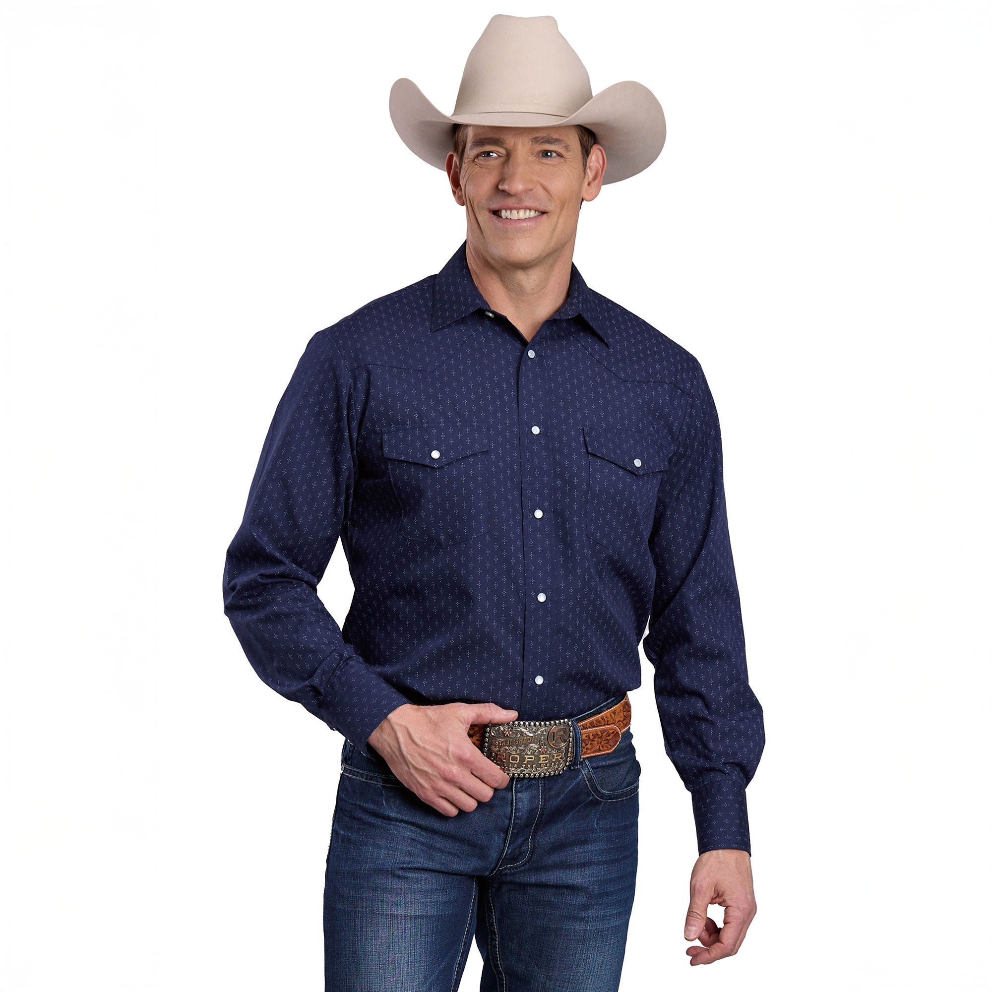 Roper Mens Karman Classic 55/45 Collection L/S Shirt (01019260) Plaid Blue