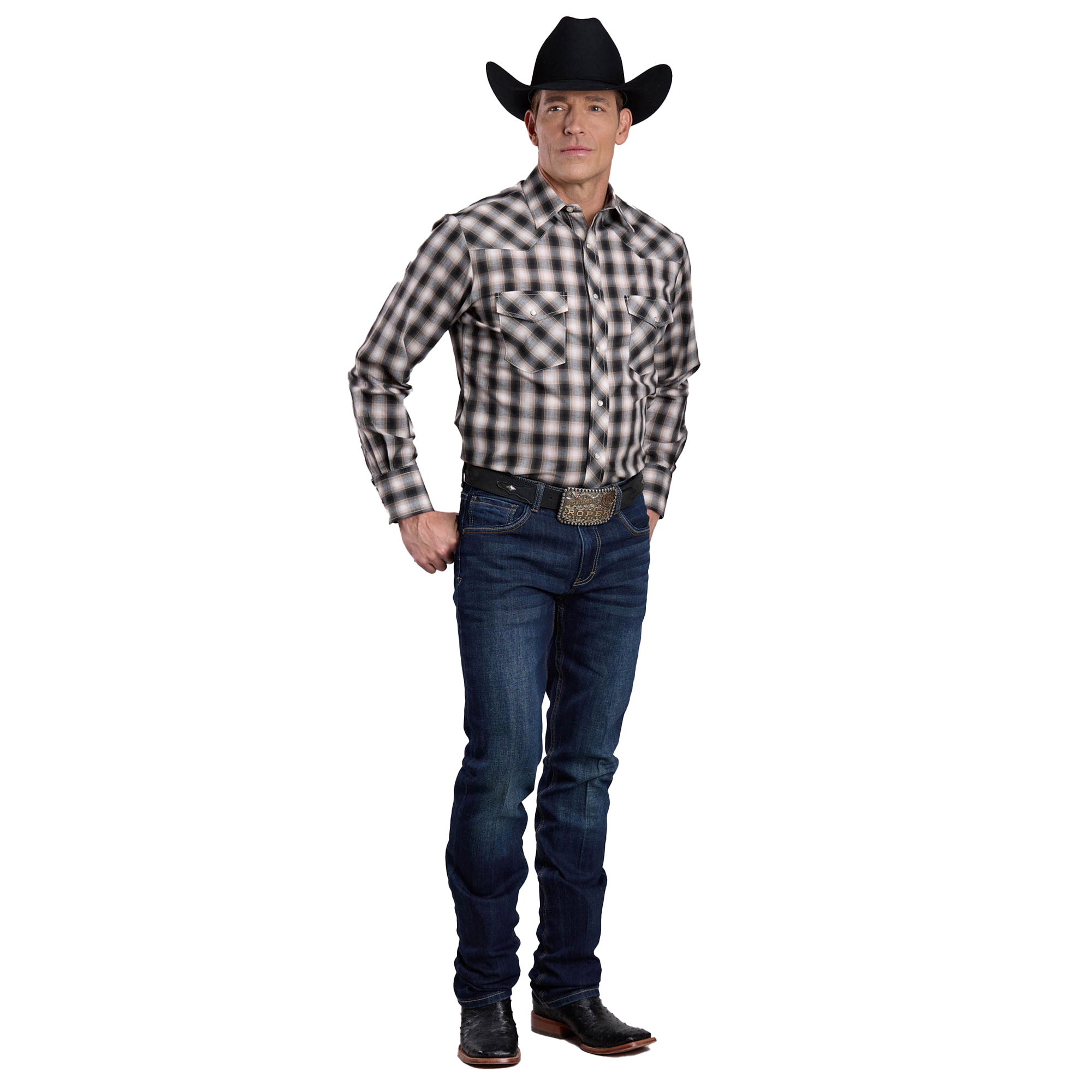 Roper Mens Karman Classic 55/45 Collection L/S Shirt (01101026) Plaid Black