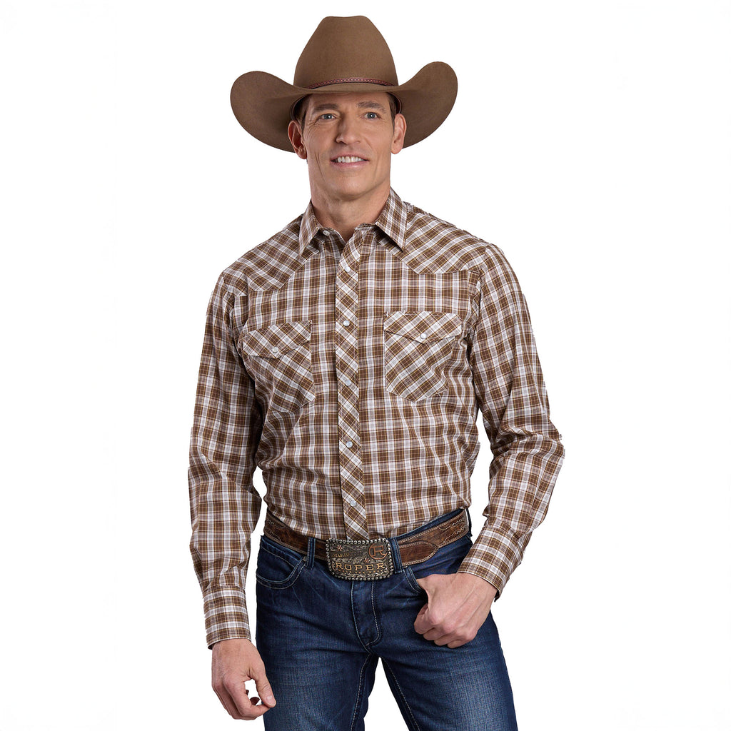 Roper Mens Karman Classic 55/45 Collection L/S Shirt (01101027) Plaid Brown