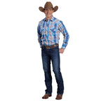 Roper Mens Karman Classic 55/45 Collection L/S Shirt (01101220) Plaid Blue