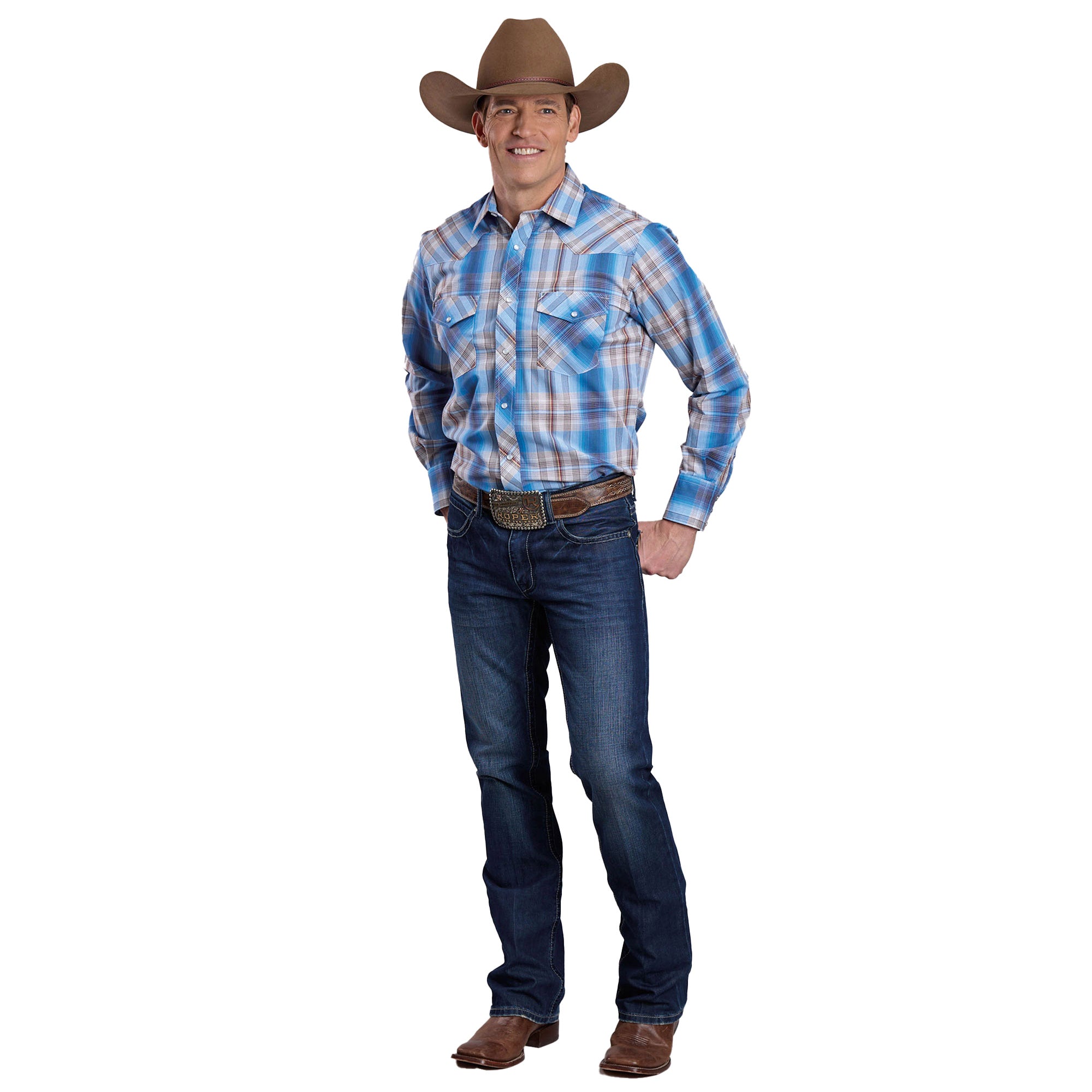 Roper Mens Karman Classic 55/45 Collection L/S Shirt (01101220) Plaid Blue