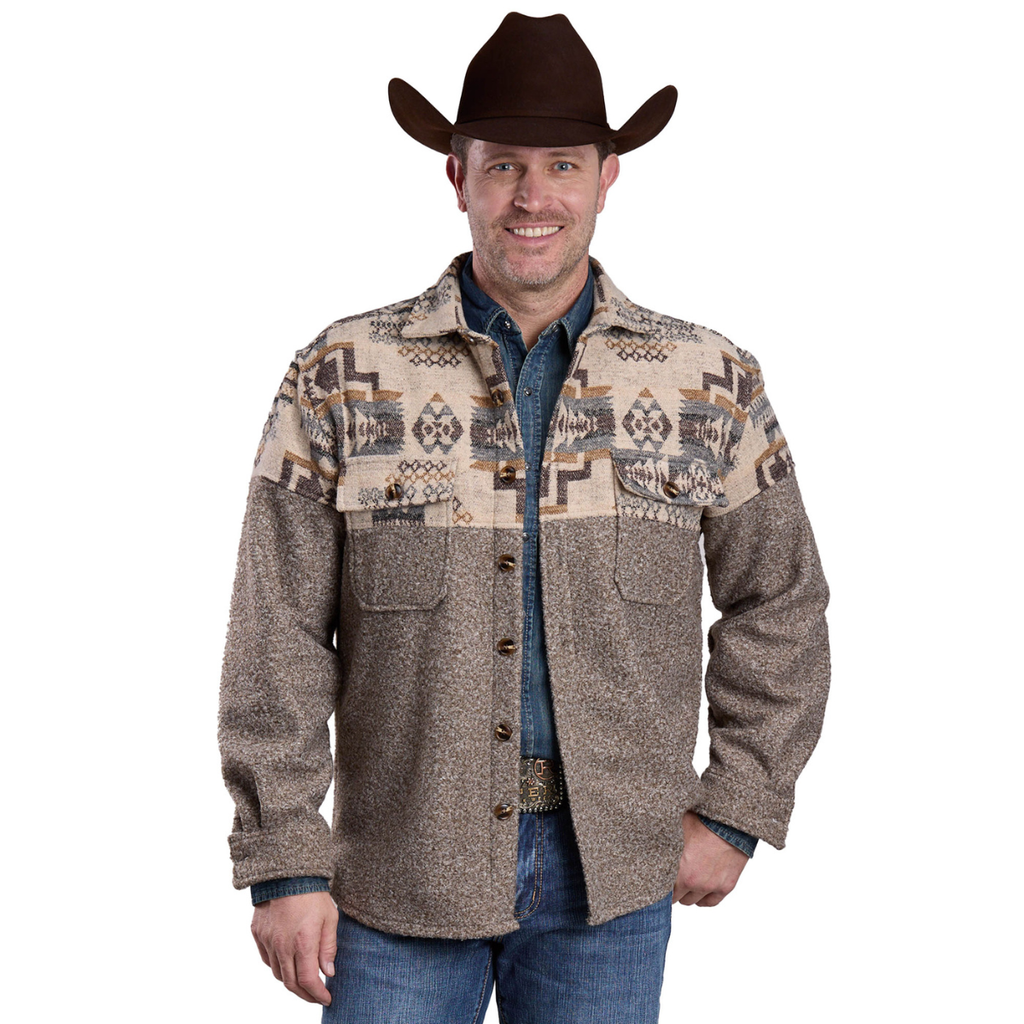 Roper Mens L/S Shirt Jacket (97119123) Brown with hat and jeans