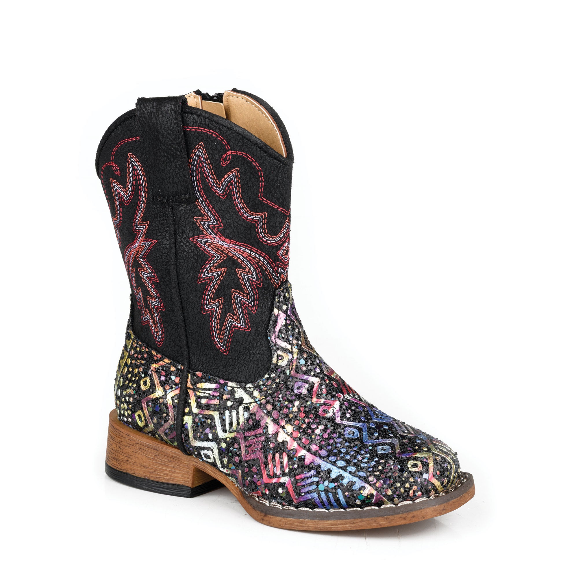 Roper Toddlers Glitter Aztec II Western Boots (17903775) Black Glitter/Black