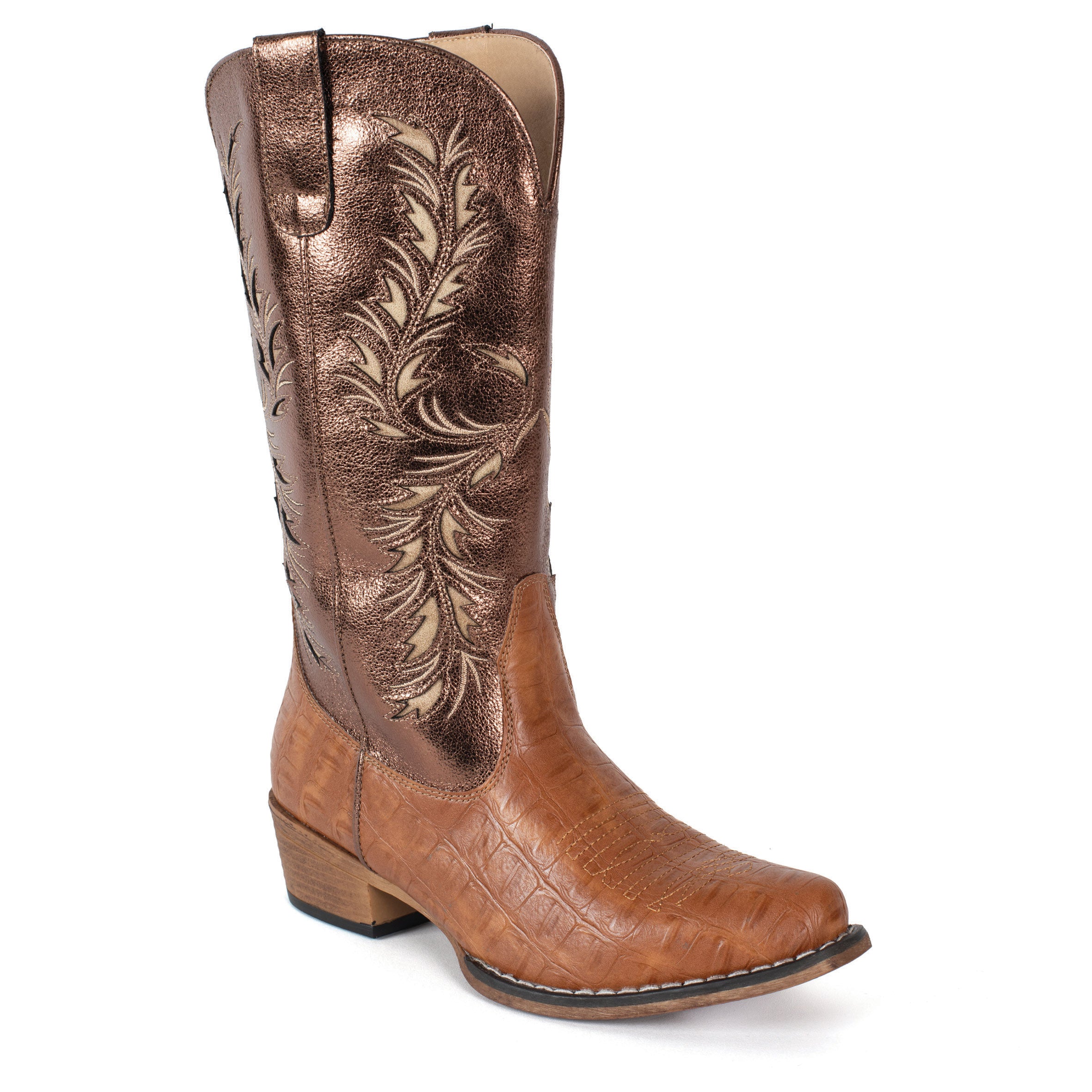Roper Womens Fern Western Boots (21566751) Tan Caiman/Metallic Gold