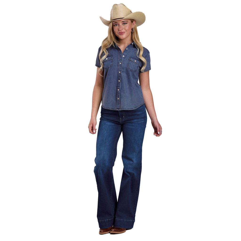 Roper Womens Five Star Collection S/S Shirt (51594056) Solid Blue