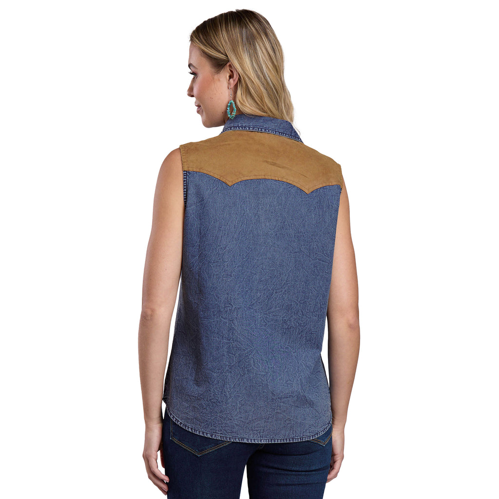 Roper Womens Five Star Collection Sleeveless Blouse (52594060) Solid Blue