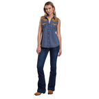 Roper Womens Five Star Collection Sleeveless Blouse (52594060) Solid Blue