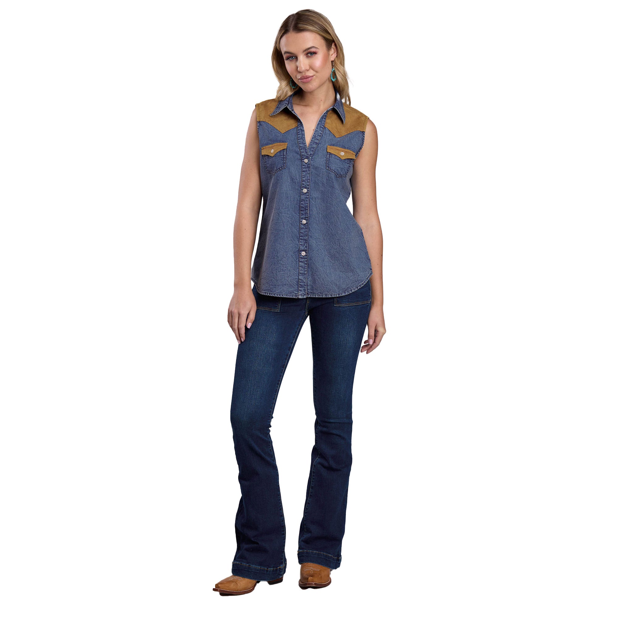 Roper Womens Five Star Collection Sleeveless Blouse (52594060) Solid Blue