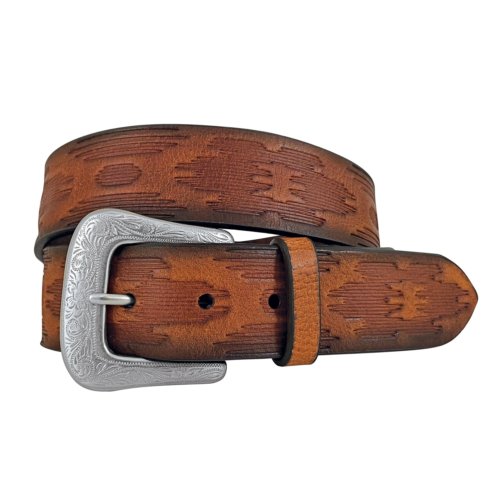 Roper Womens Genuine Leather Aztec Embossed Belt (9669310) Brown