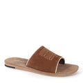 The Roper Womens Hampton Sandals (21607729) in tan feature a suede slide design with beige stitching, white embroidered upper, flat sole, cushioned insole, moisture-wicking lining, and a suede leather sock for lasting comfort.