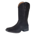 The Roper Womens Riley Square Toe Western Boots (21903740) in black feature faux leather, a low block heel, western stitch design, and a rounded square toe. Brand: Roper. Displayed on a white background.