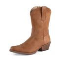 The Roper Womens Sable Western Boots (21557838) in tan, by Roper, feature a vintage faux leather look with western stitching, mid-calf height, rounded toe, and stacked heel, displayed on a white background.
