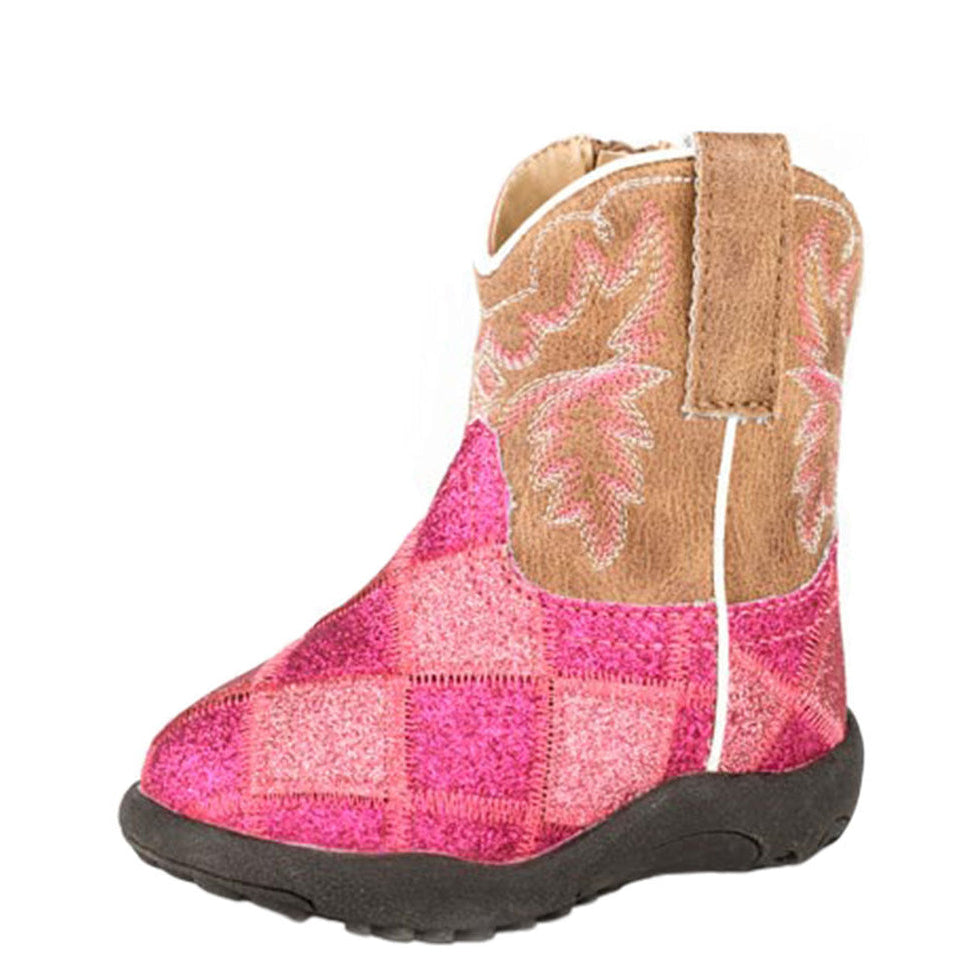 Roper Infants Cowbaby Glitter Blocks Western Boots (16901642) Pink/Tan