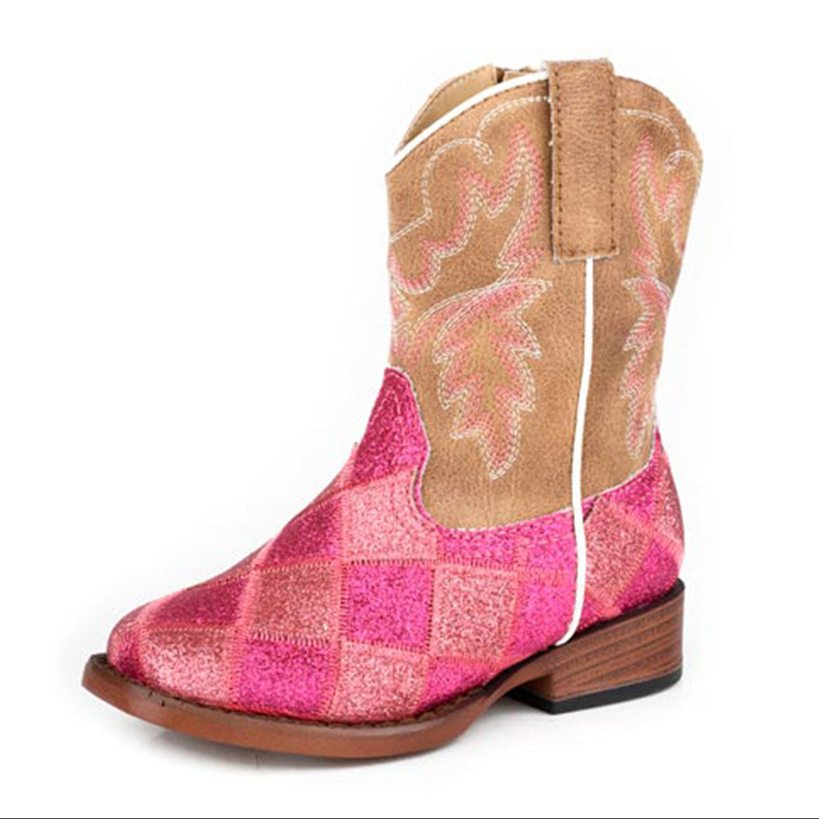 Roper Toddlers Glitter Blocks Western Boots (17901642) Pink/Tan