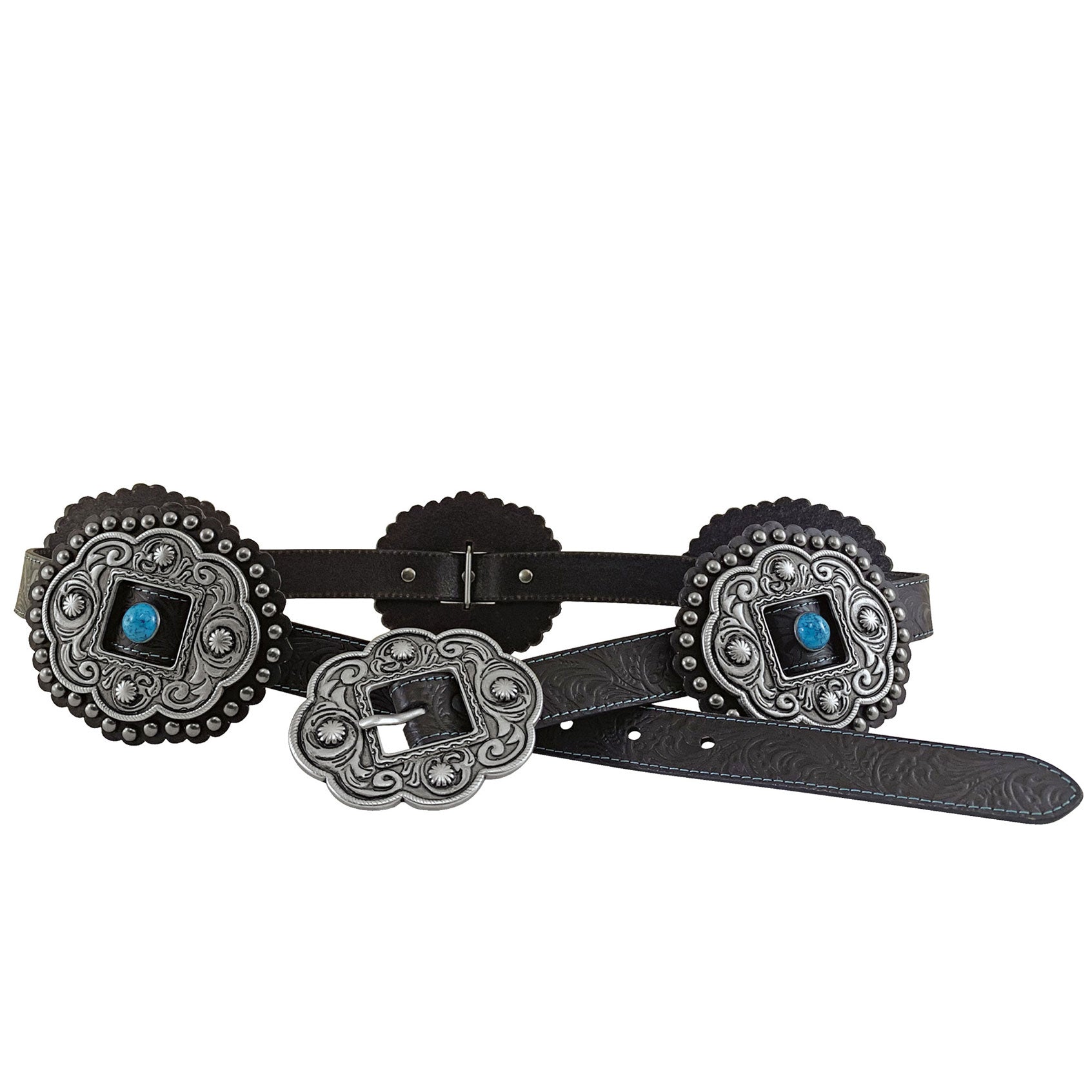 Roper Womens Leather Concho with Turquoise Stones Belt (8862790) Black