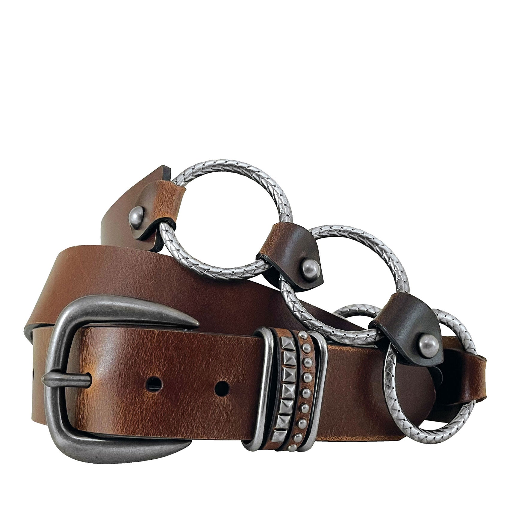 Roper Womens Silver Rings Leather Belt (8868790) Brown