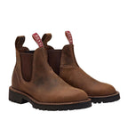 A pair of two tone tan leather Rossi Simpson Elastic Sided Boots (4003) with black rubber soles, shown from a three-quarters angle on a plain white background.
