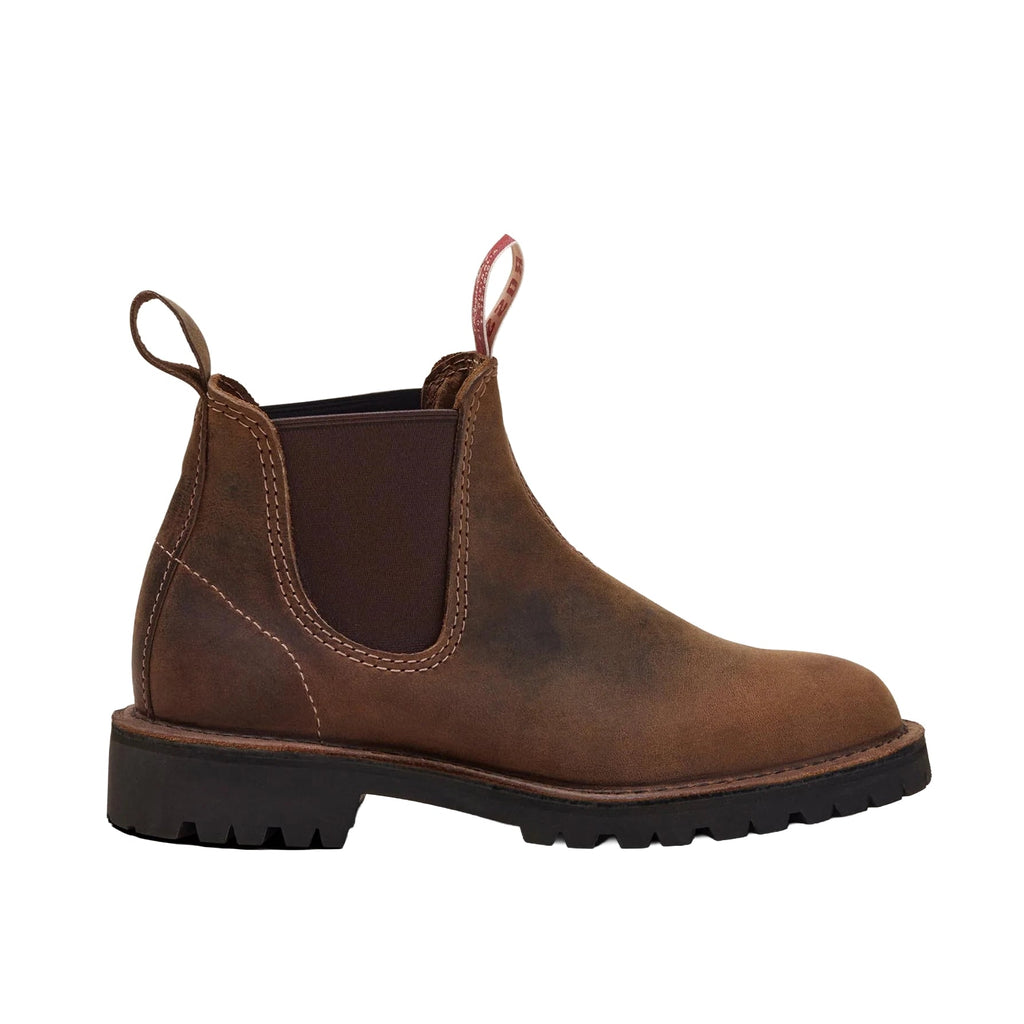 A two tone tan leather Rossi Simpson Elastic Sided Boot (4003)with a dark brown elastic side panel and a black sole, shown in profile against a white background.