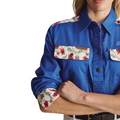 S.Kidman Womens Camfield Half Button L/S Print Shirt (1SHW00027) Mid Blue