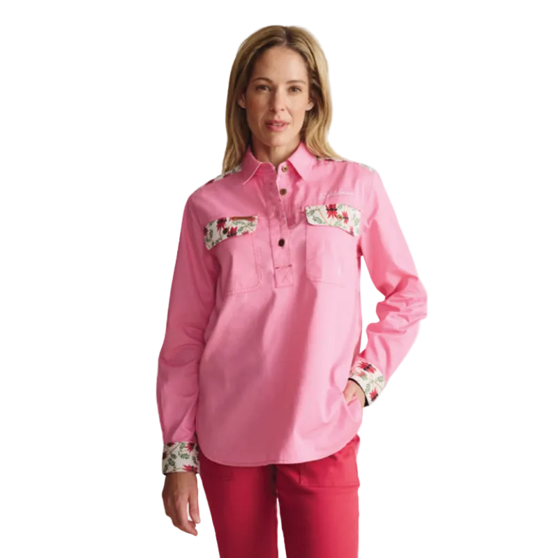 S.Kidman Womens Camfield Half Button L/S Print Shirt (1SHW00027) Pink