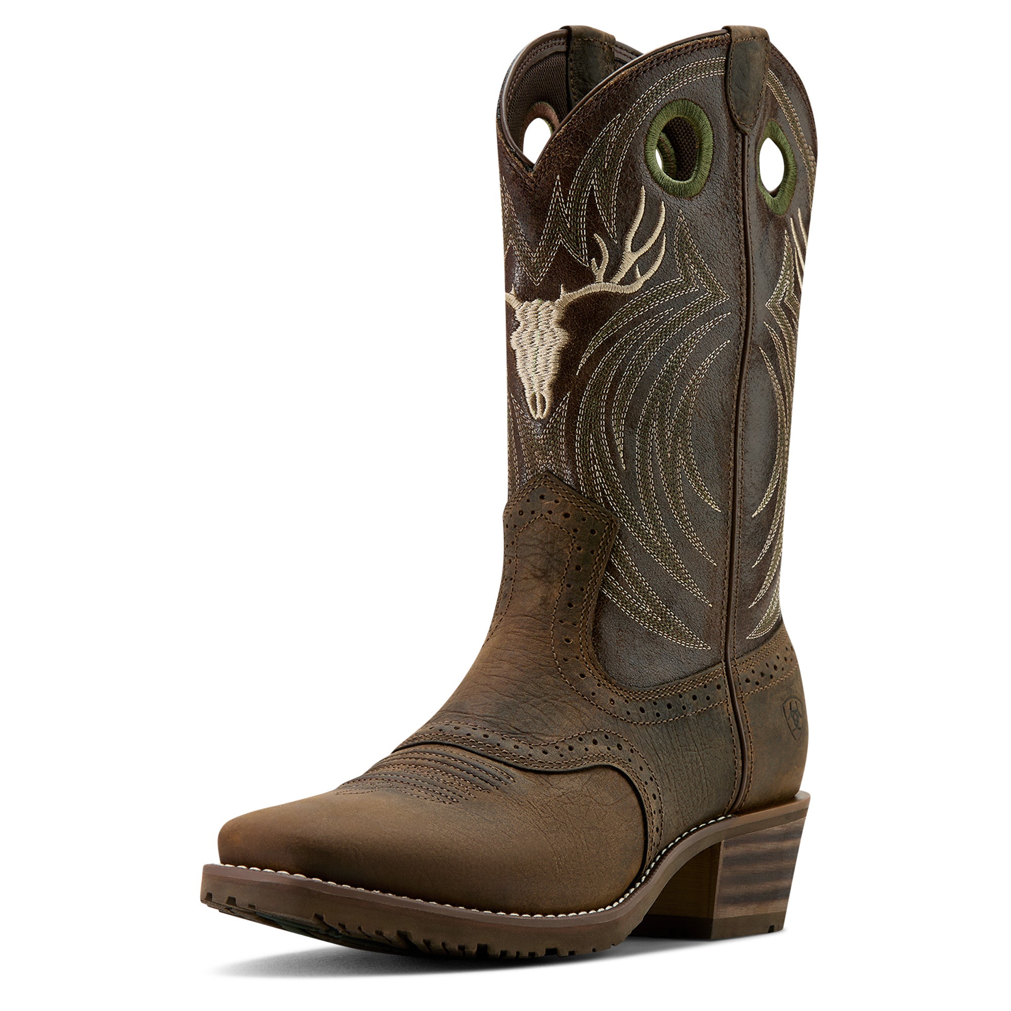 Ariat Mens Hybrid Roughstock Western Boots (10061156) Antlers Wild Taupe/Espresso