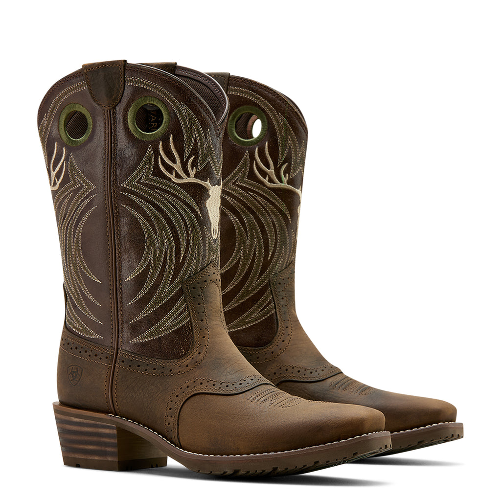 Ariat Mens Hybrid Roughstock Western Boots (10061156) Antlers Wild Taupe/Espresso