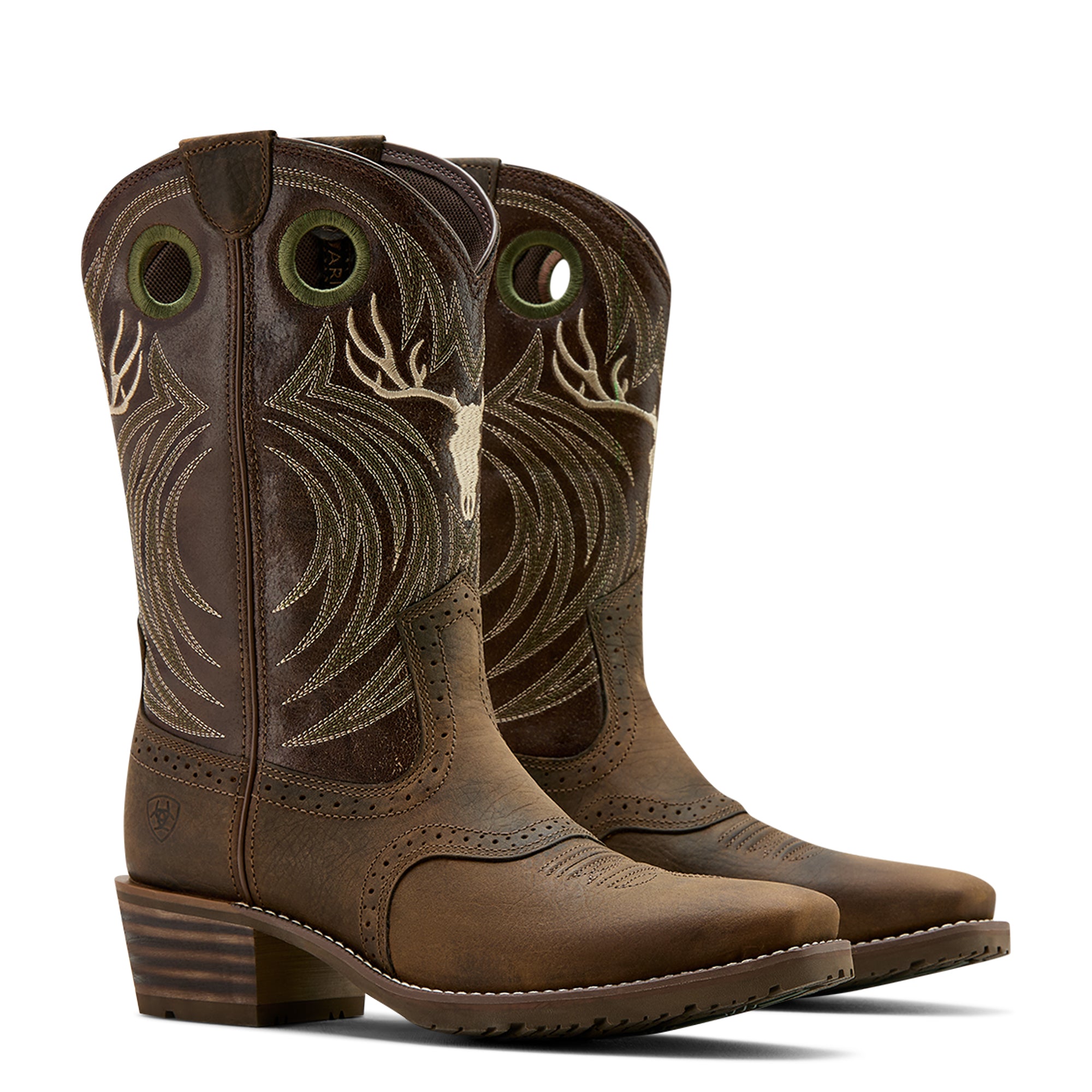 Ariat Mens Hybrid Roughstock Western Boots (10061156) Antlers Wild Taupe/Espresso