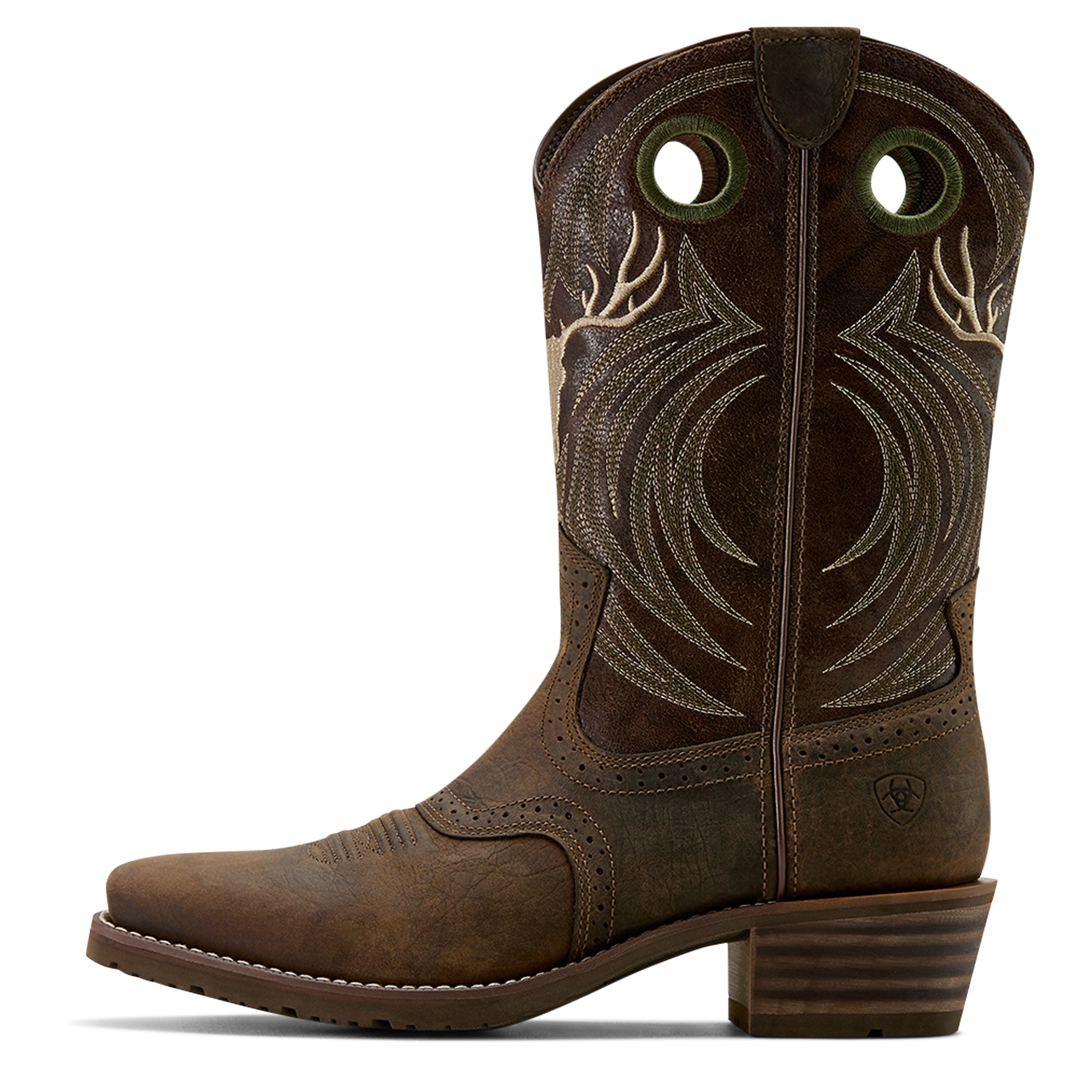 Ariat Mens Hybrid Roughstock Western Boots (10061156) Antlers Wild Taupe/Espresso