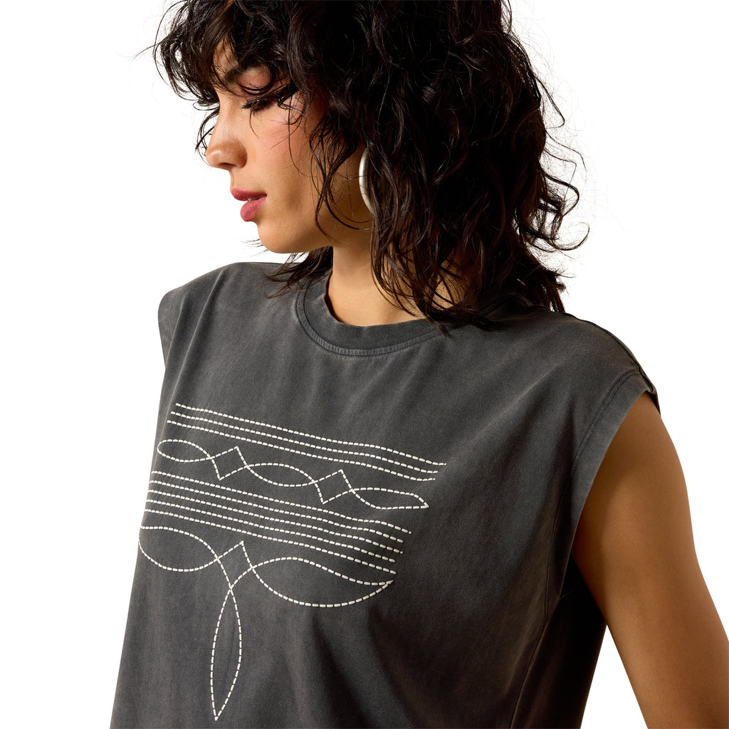 Ariat Womens Dallas Cropped S/S Tee (10071109) Charcoal Mineral Wash