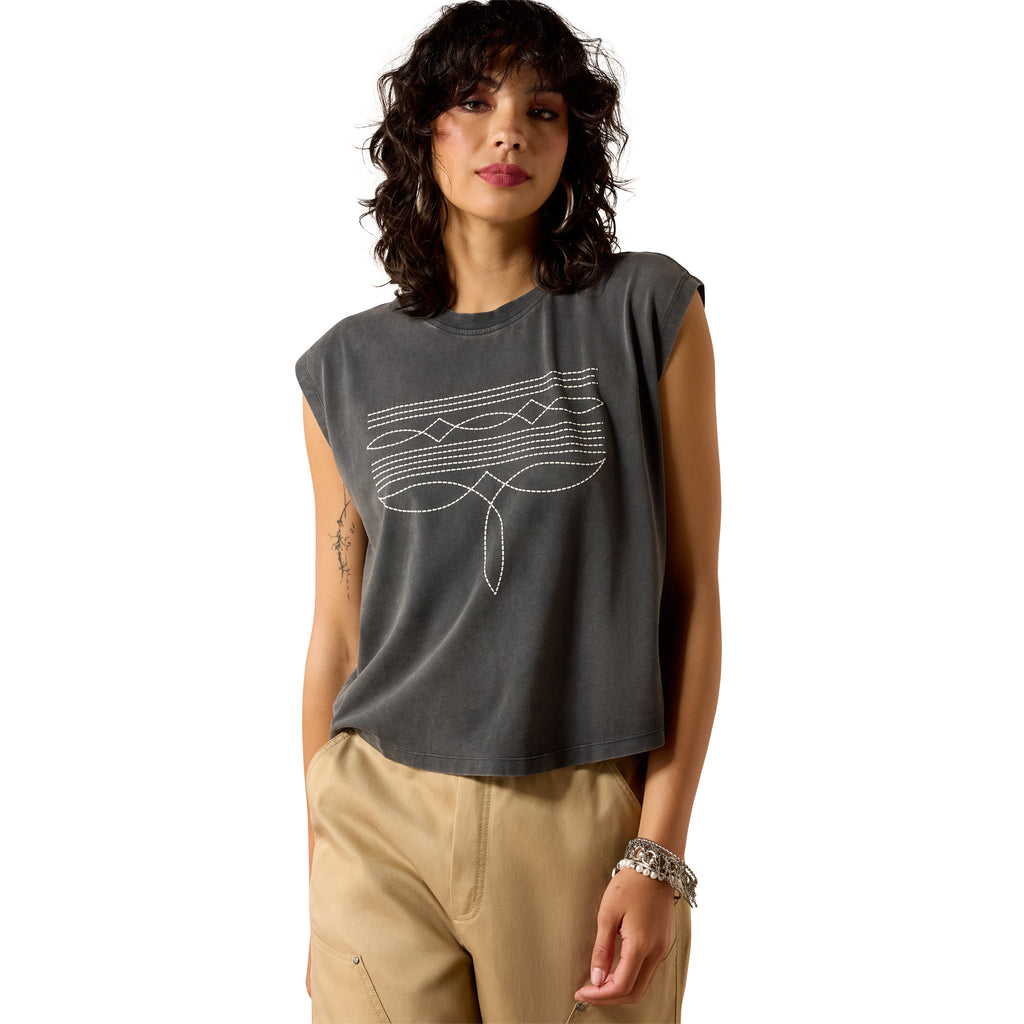 Ariat Womens Dallas Cropped S/S Tee (10071109) Charcoal Mineral Wash