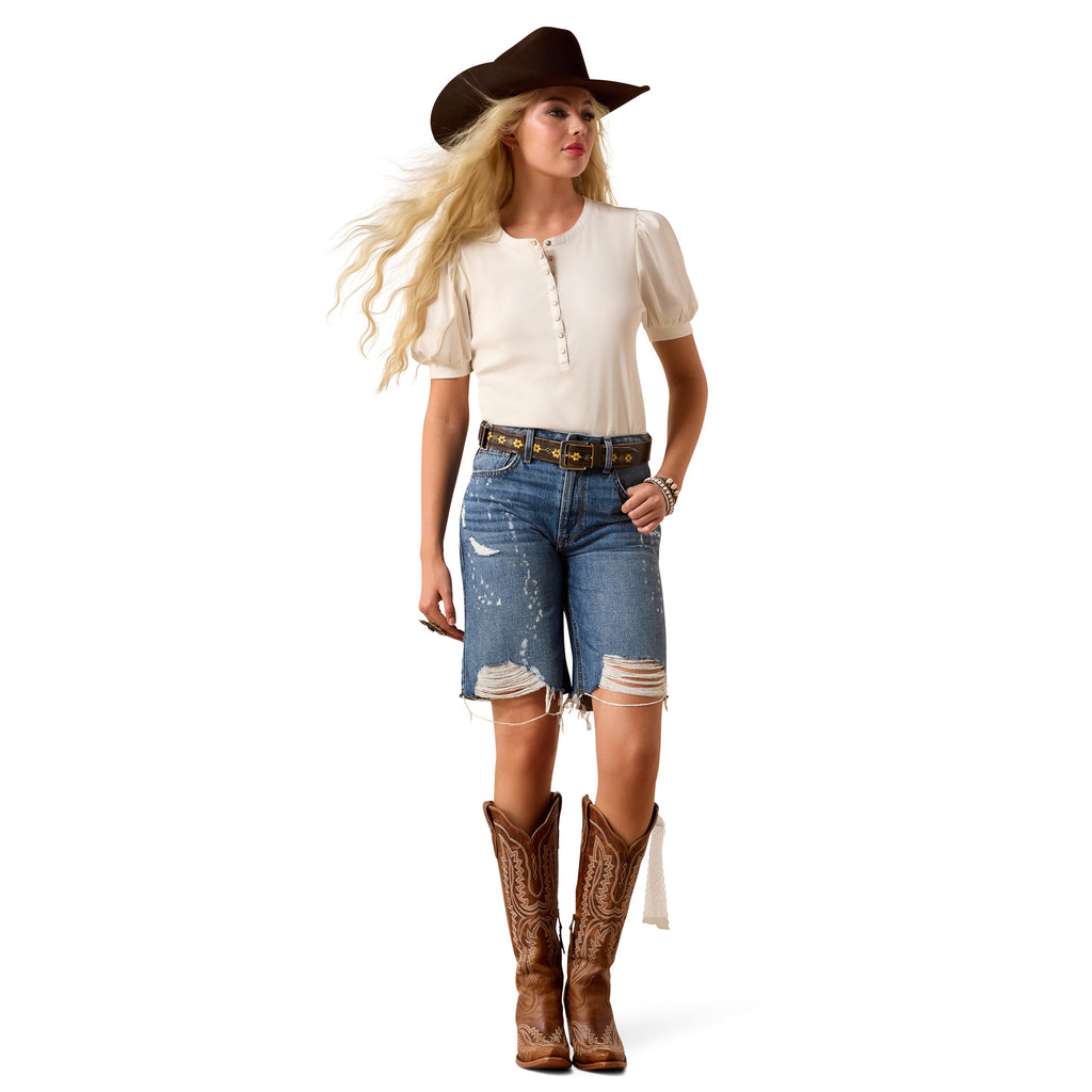 Ariat Womens Ultra High Rise Relaxed Tomboy 10" Denim Shorts (10074783) Calistoga