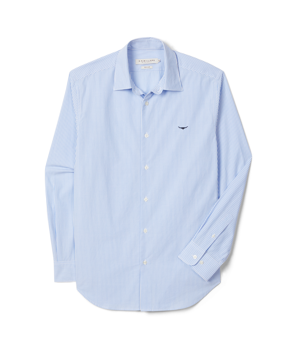 R.M.Williams Mens Sommers Poplin Stripe L/S Shirt (SH200PM01) White Blue