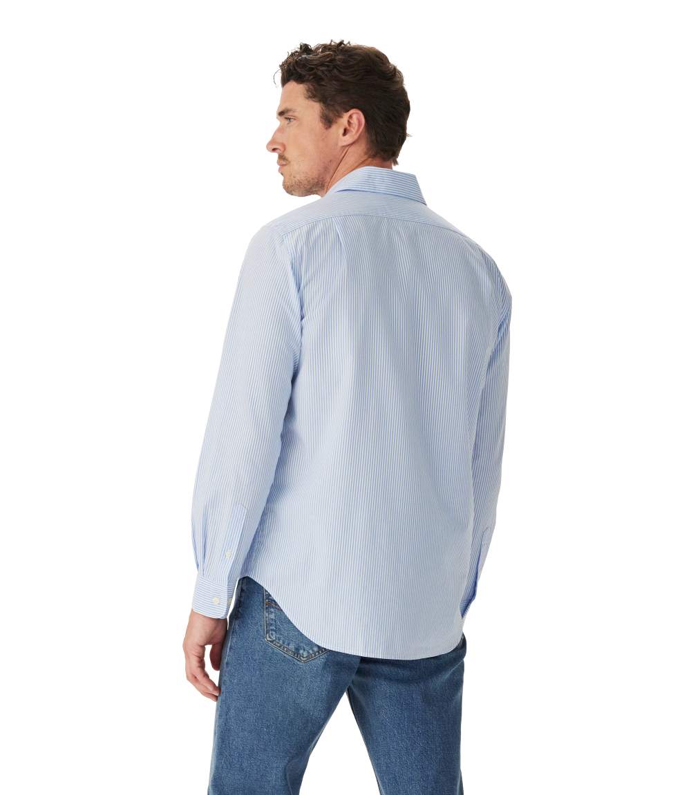 R.M.Williams Mens Sommers Poplin Stripe L/S Shirt (SH200PM01) White Blue